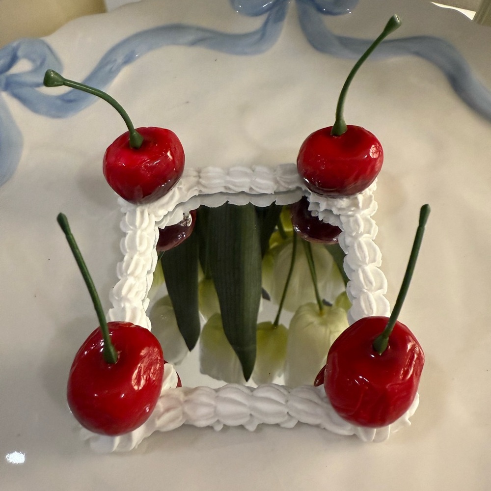 Cherry Decorated Mirror trinket dish